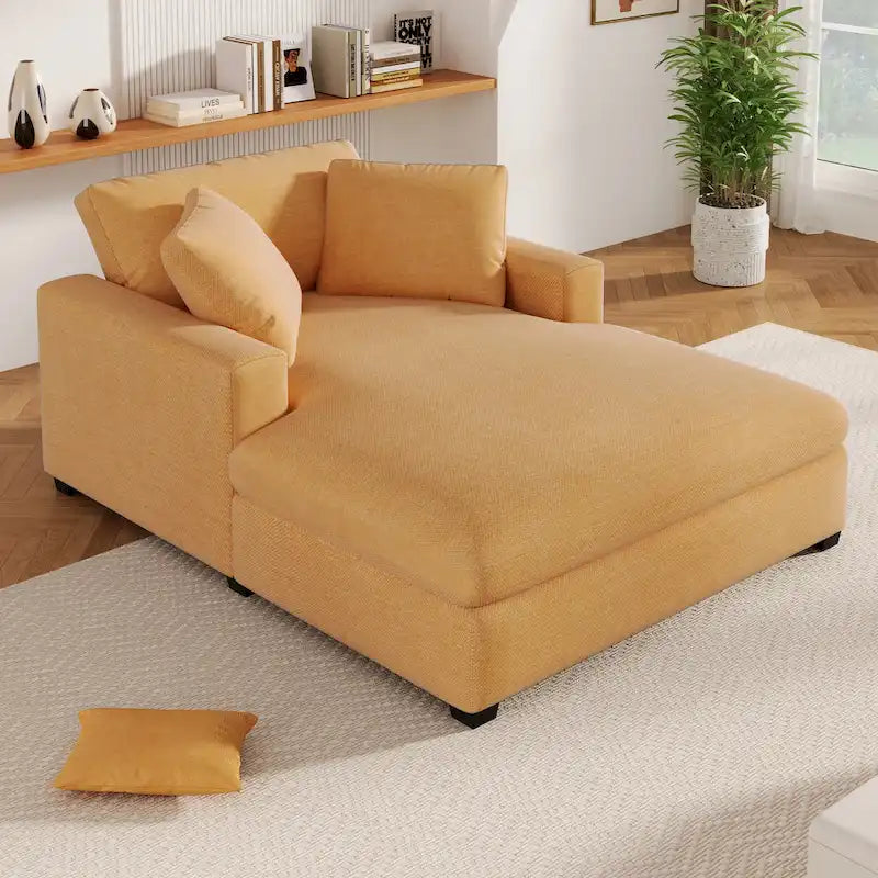 53.5 Chaise Lounge Chair with Solid Wood Legs and Comfort Pillows