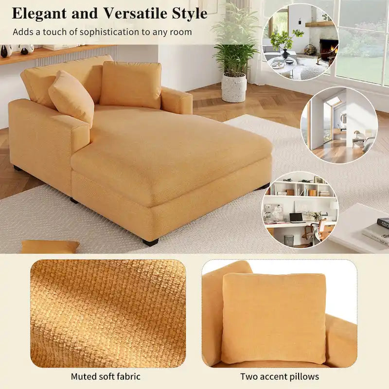 53.5 Chaise Lounge Chair with Solid Wood Legs and Comfort Pillows