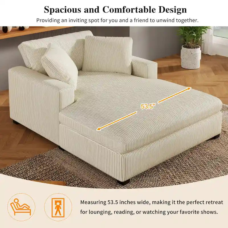 53.5 Chaise Lounge Chair with Solid Wood Legs and Comfort Pillows