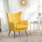 Yellow 30.25 Velvet Button Tufted Accent Chair with Gold Legs