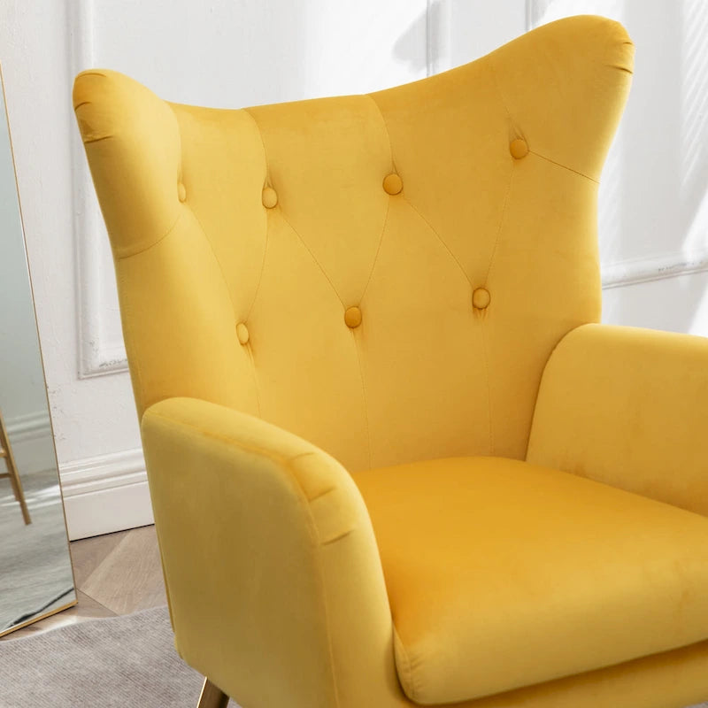 Yellow 30.25 Velvet Button Tufted Accent Chair with Gold Legs