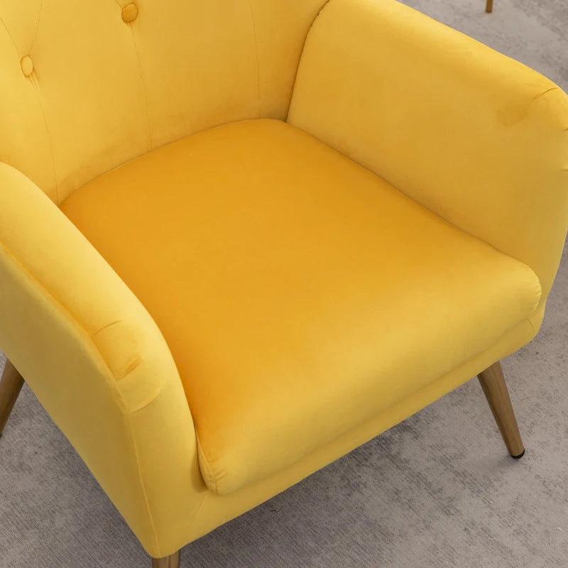Yellow 30.25 Velvet Button Tufted Accent Chair with Gold Legs
