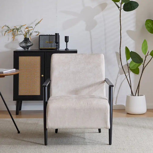 26.38 Modern Beige Lounge Chair with Polyester Upholstery and Sturdy Metal Frame, Ideal for Living Room, Bedroom, or Office