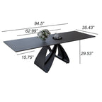 63-94Modern Extendable Dining Table for 6-10, Matte Black Kitchen Table with Black Carbon Steel Legs
