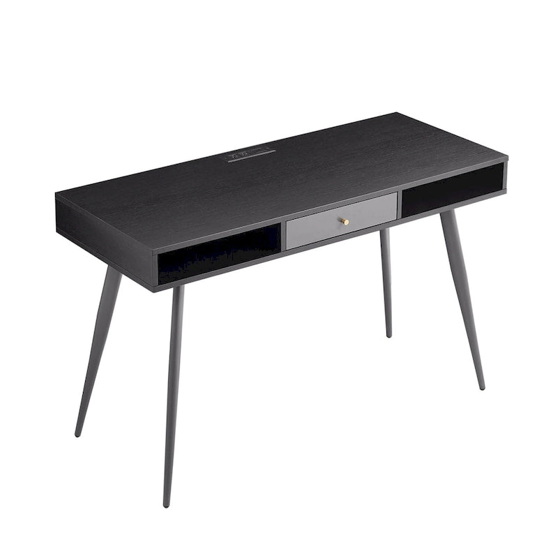 Mid Century Desk with USB Ports and Power Outlet, Modern Writing Study Desk with Drawers,Home Office Computer Desk