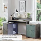 67 Modern L Shaped Desk, Wood Home Office Desk with Charging Station