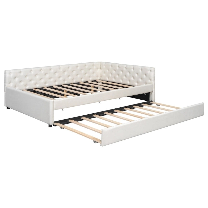Full XL Solid Wood Platform Bed with Twin XL Trundle, Pine Frame