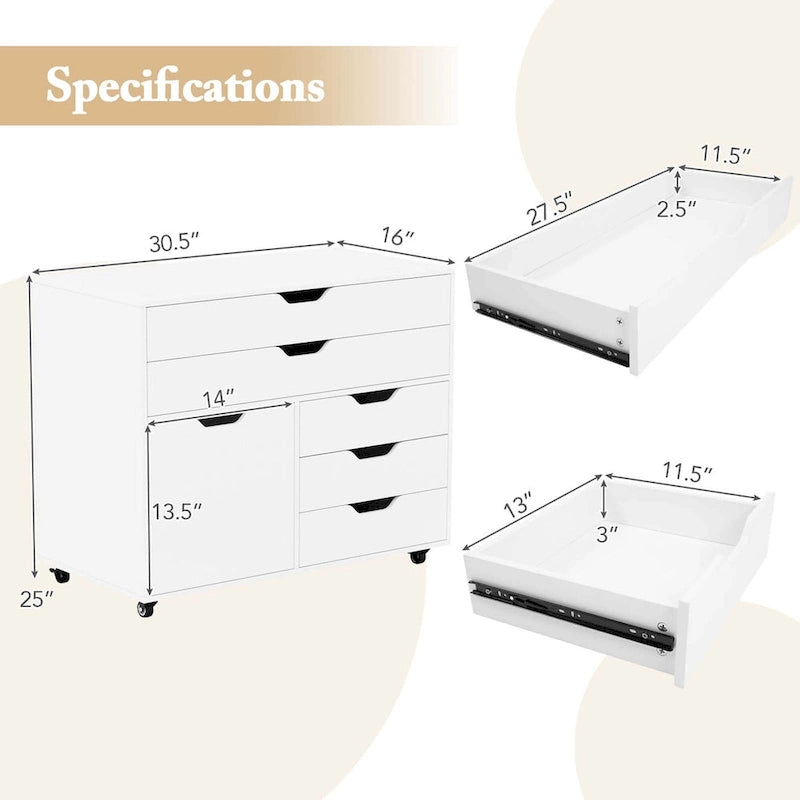 5-Drawer File Cabinet Mobile Chest of Drawers with Side - See Details