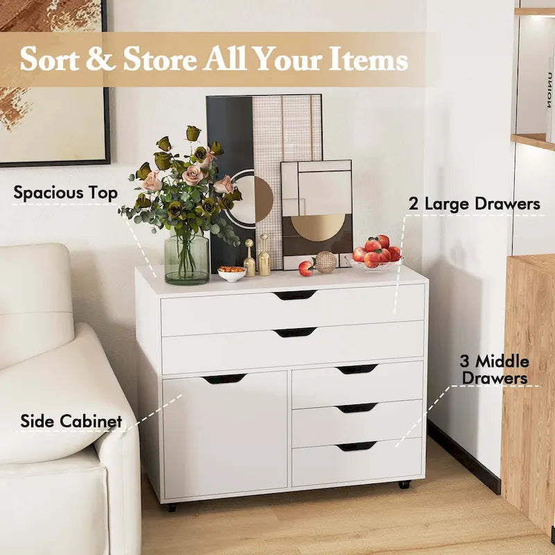 5-Drawer File Cabinet Mobile Chest of Drawers with Side - See Details