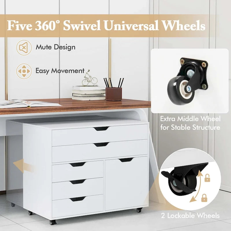 5-Drawer File Cabinet Mobile Chest of Drawers with Side - See Details