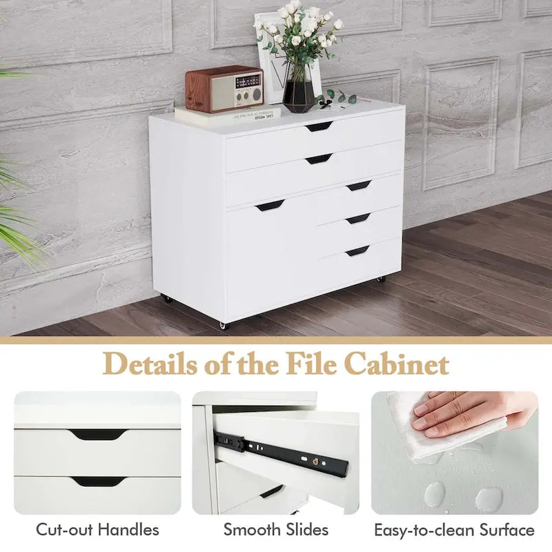 5-Drawer File Cabinet Mobile Chest of Drawers with Side - See Details