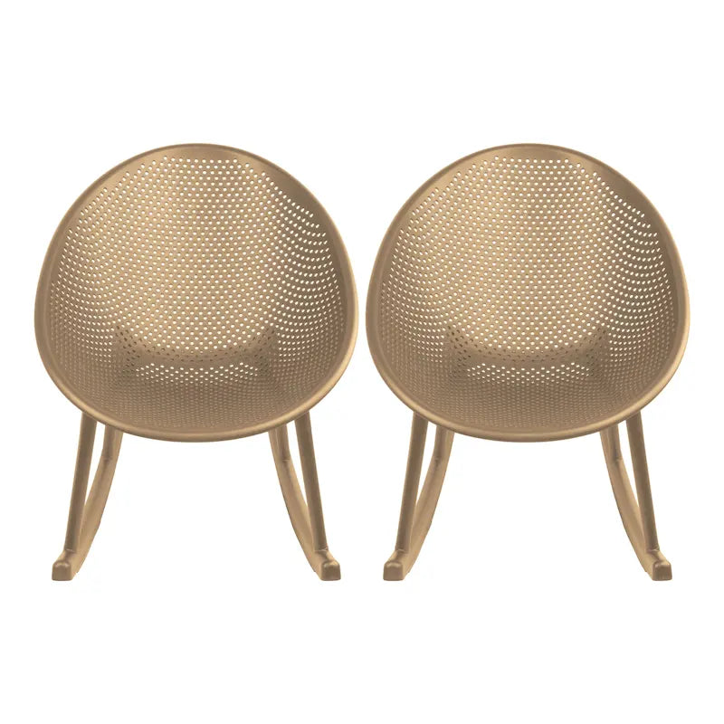 Set of 2 Mid-Century Modern Plastic Rocking Lounge Chair Plastic Legs with Breathable Egg Shaped Seat for Indoor/Outdoor