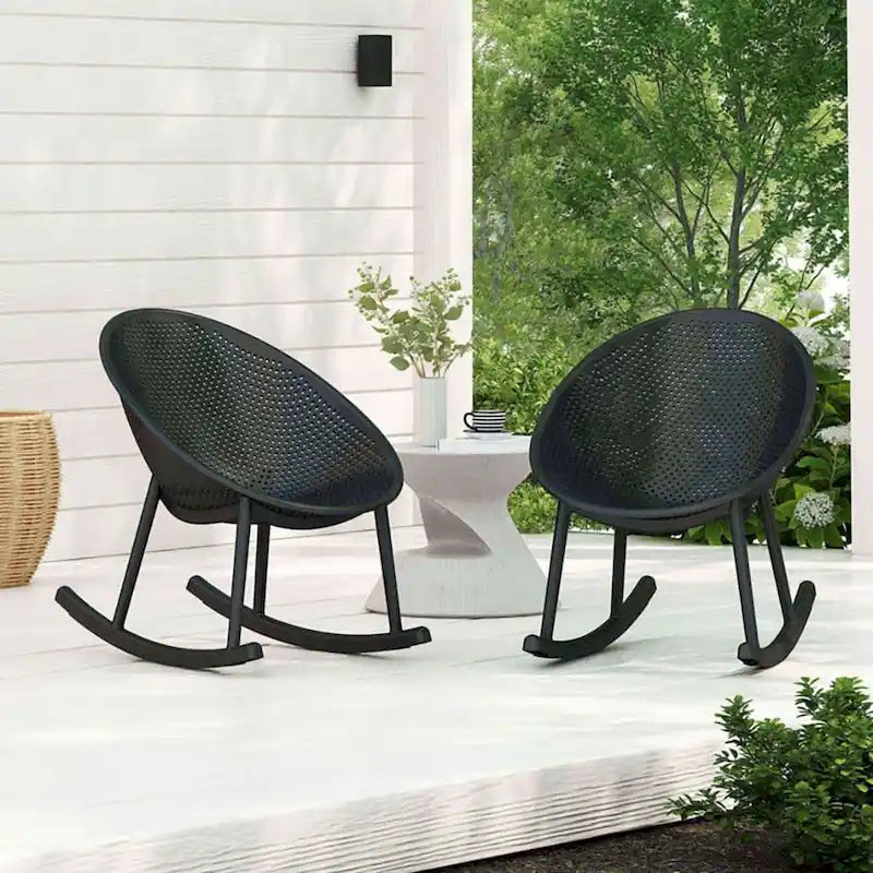 Set of 2 Mid-Century Modern Plastic Rocking Lounge Chair Plastic Legs with Breathable Egg Shaped Seat for Indoor/Outdoor