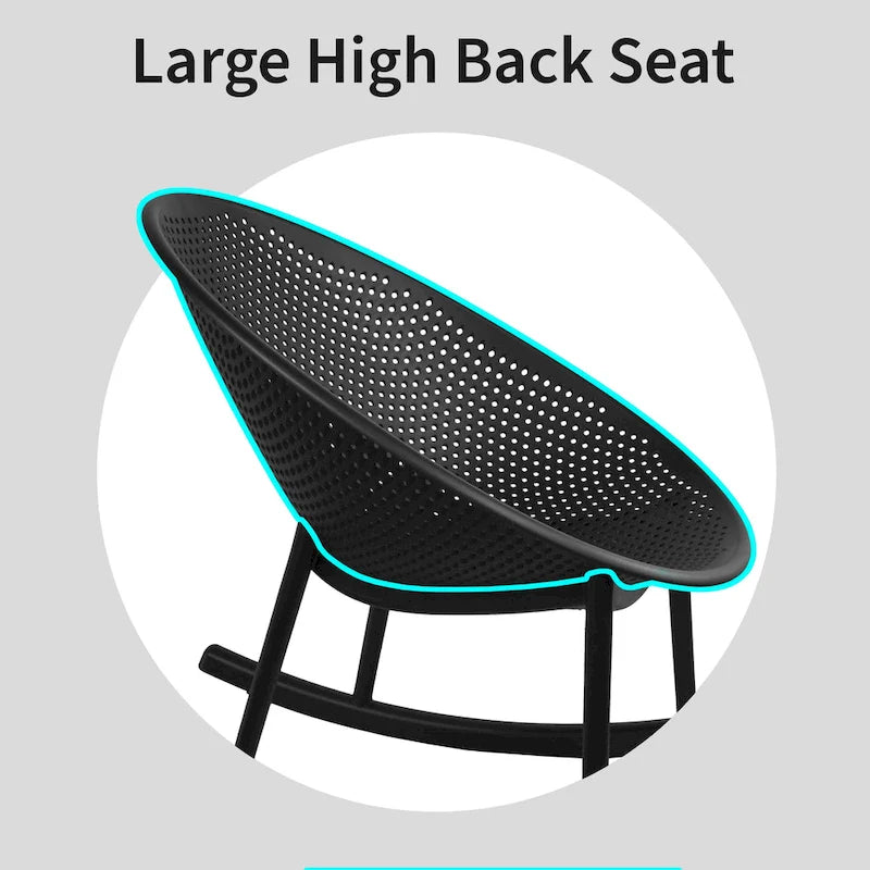 Set of 2 Mid-Century Modern Plastic Rocking Lounge Chair Plastic Legs with Breathable Egg Shaped Seat for Indoor/Outdoor