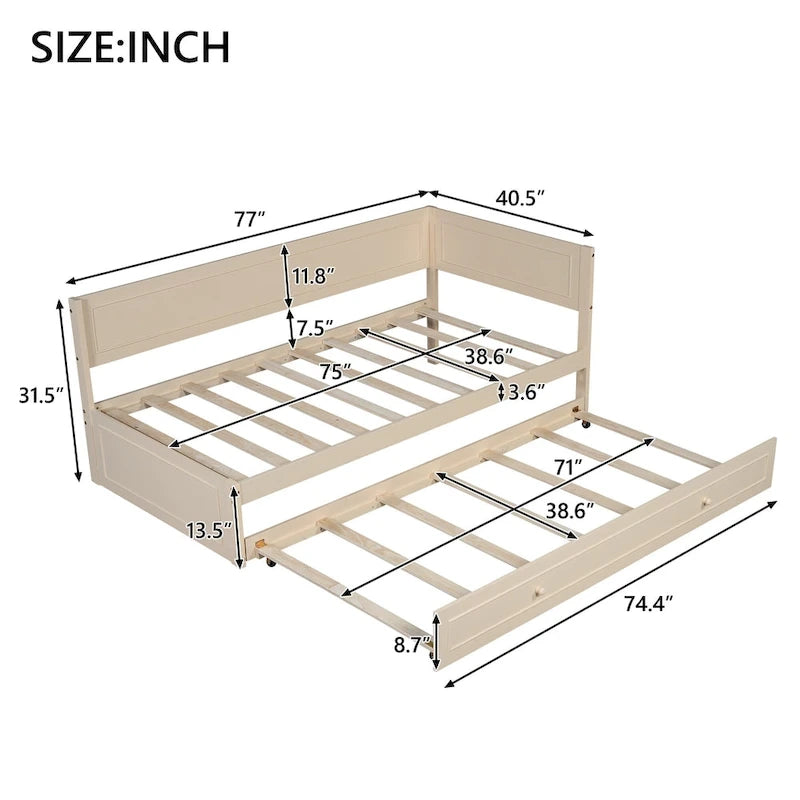 Twin Size Wood Daybed with Trundle/Drawers