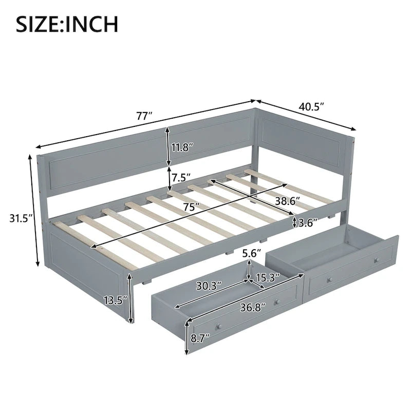 Twin Size Wood Daybed with Trundle/Drawers