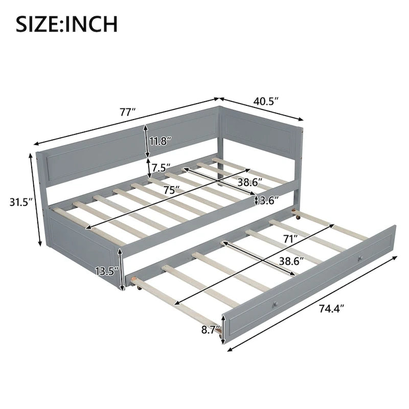 Twin Size Wood Daybed with Trundle/Drawers