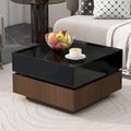 Multifunctional Square 360 Rotating Coffee Table 2-Tier Center Table with 2 Drawers and Rotating Tabletop, for Living Room