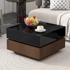 Multifunctional Square 360 Rotating Coffee Table 2-Tier Center Table with 2 Drawers and Rotating Tabletop, for Living Room