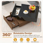 Multifunctional Square 360 Rotating Coffee Table 2-Tier Center Table with 2 Drawers and Rotating Tabletop, for Living Room