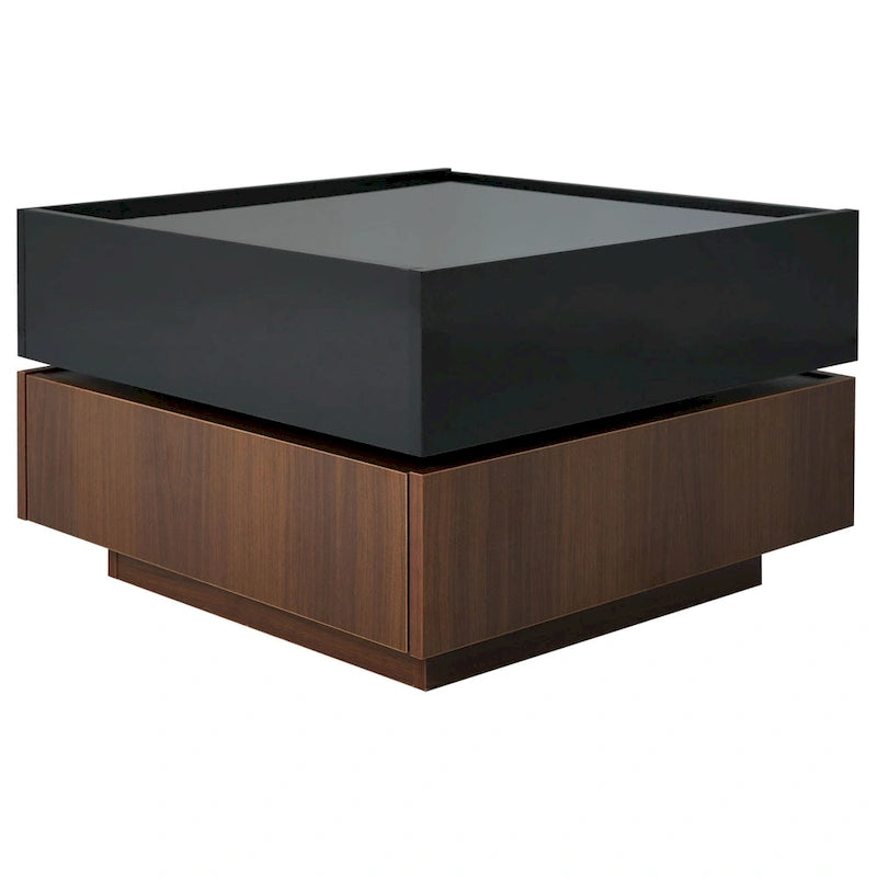 Multifunctional Square 360 Rotating Coffee Table 2-Tier Center Table with 2 Drawers and Rotating Tabletop, for Living Room