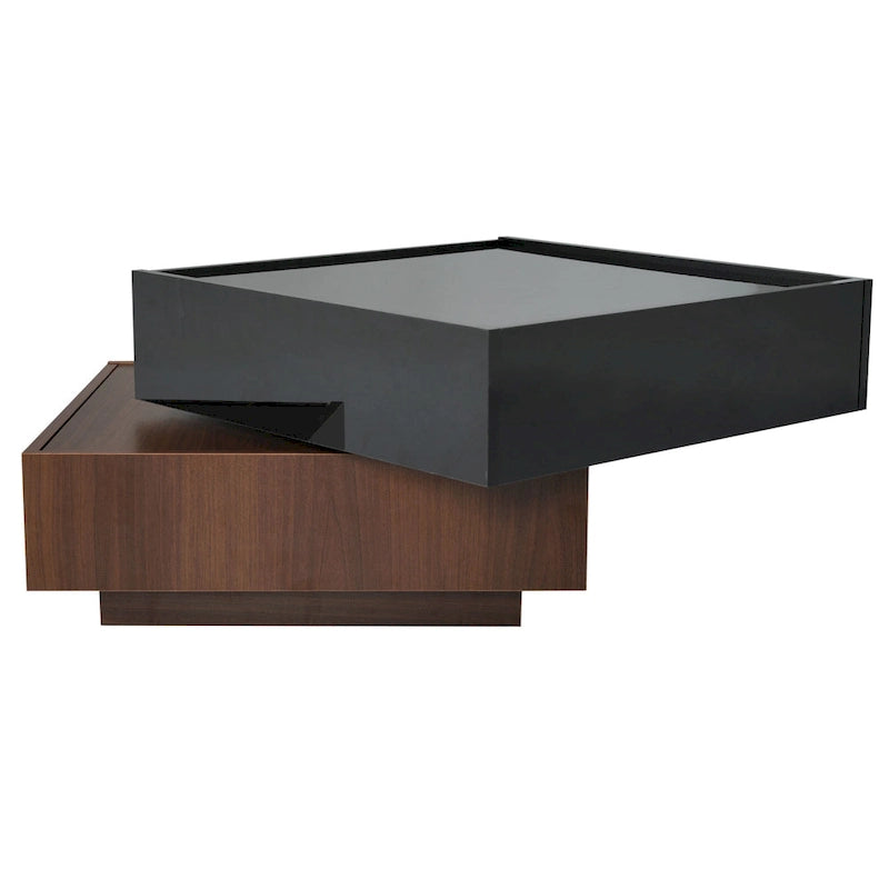 Multifunctional Square 360 Rotating Coffee Table 2-Tier Center Table with 2 Drawers and Rotating Tabletop, for Living Room