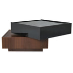 Multifunctional Square 360 Rotating Coffee Table 2-Tier Center Table with 2 Drawers and Rotating Tabletop, for Living Room