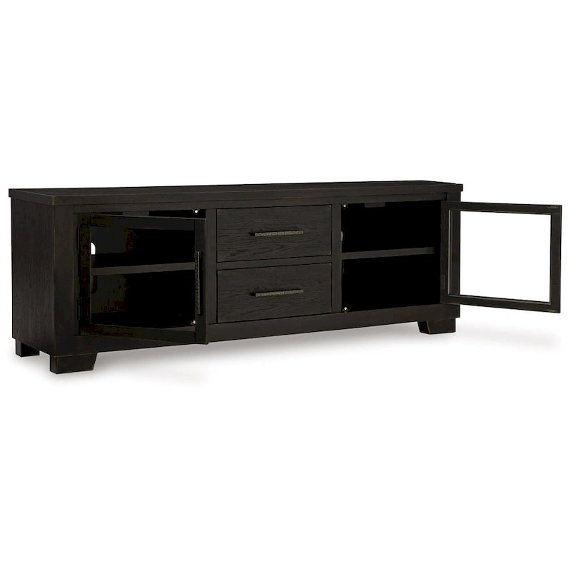 Galli Large TV Media Console, 2 Drawers, 4 Shelf, Black Wood, 80 Inch