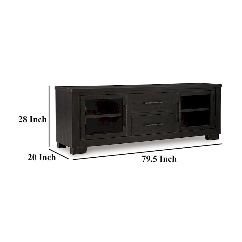 Galli Large TV Media Console, 2 Drawers, 4 Shelf, Black Wood, 80 Inch
