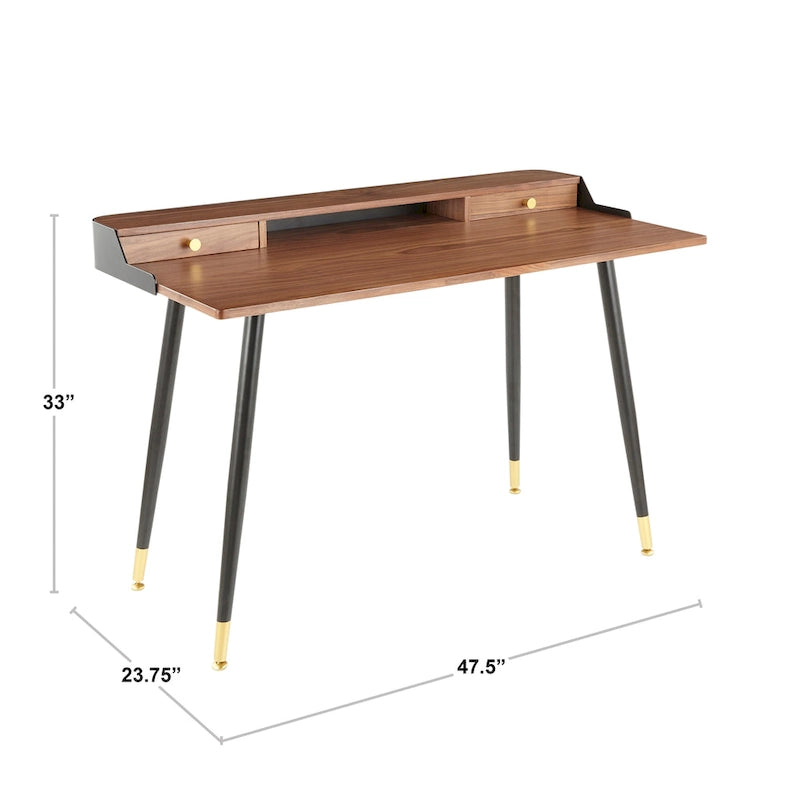 Creggan Mid-Century Modern Black Metal & Wood Office Desk