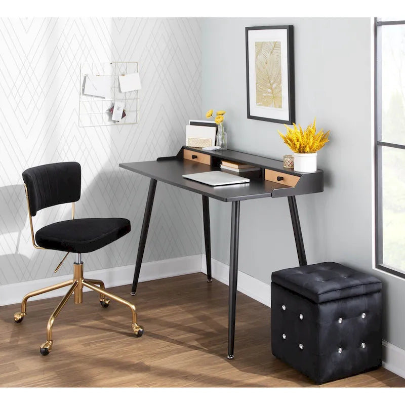 Creggan Mid-Century Modern Black Metal & Wood Office Desk