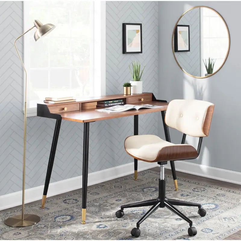 Creggan Mid-Century Modern Black Metal & Wood Office Desk