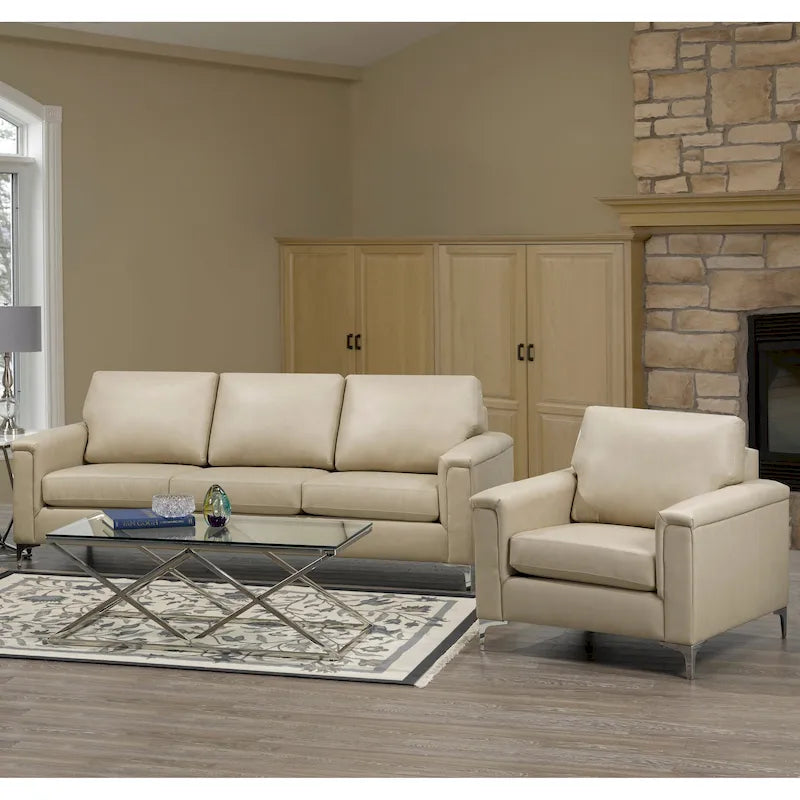 Modern Premium Top Grain Leather Sofa and Chair Set