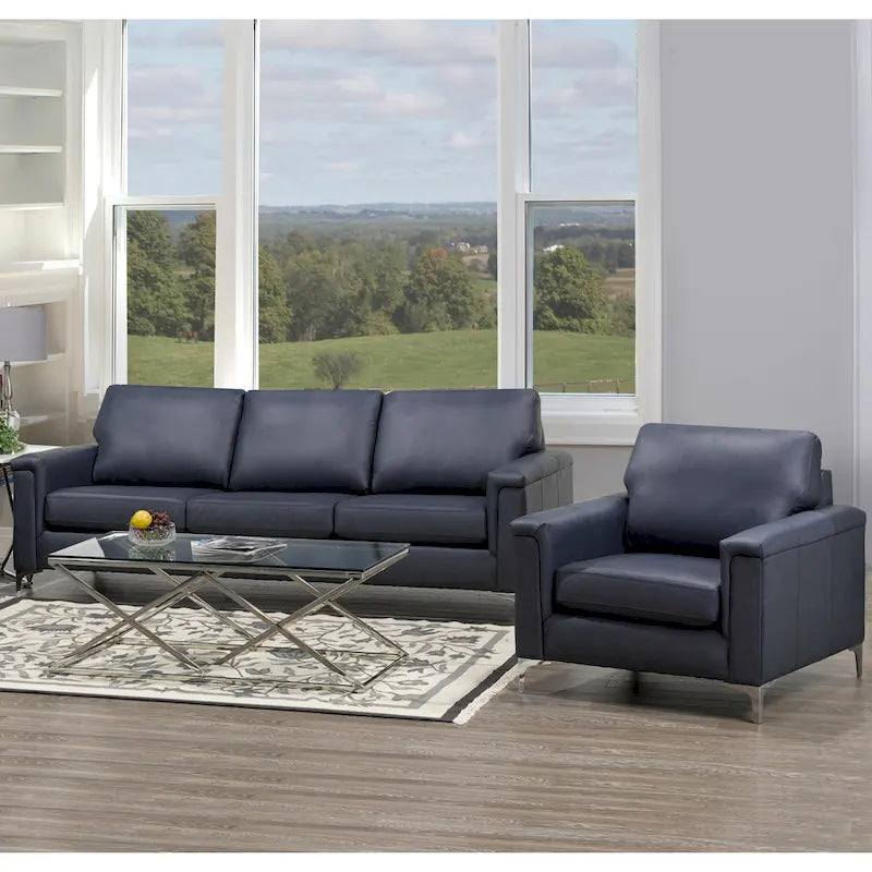 Modern Premium Top Grain Leather Sofa and Chair Set