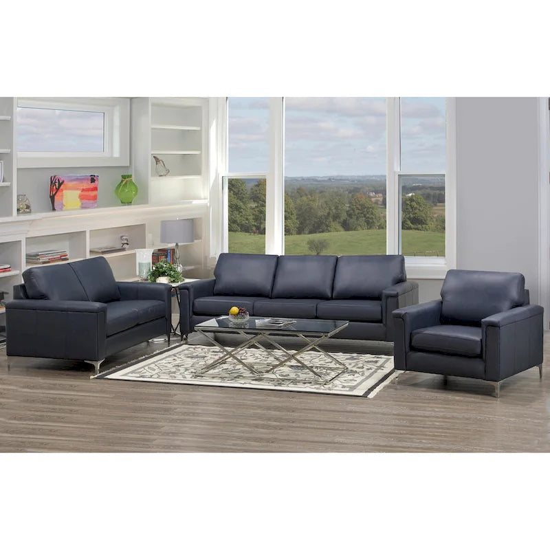 Modern Premium Top Grain Leather Sofa and Chair Set