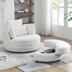 Circle Swivel Chair with Moon Storage Ottoman and 4 Pillows