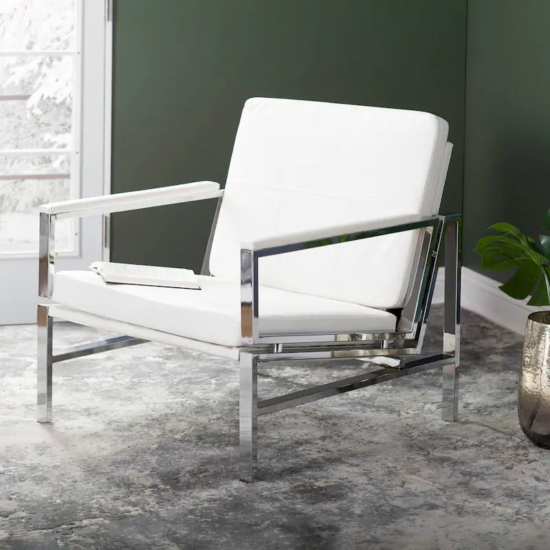 Metal and Bonded Leather Mid Century Accent Chair