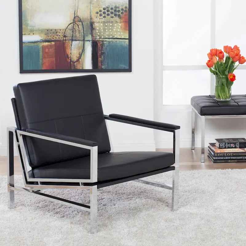 Metal and Bonded Leather Mid Century Accent Chair