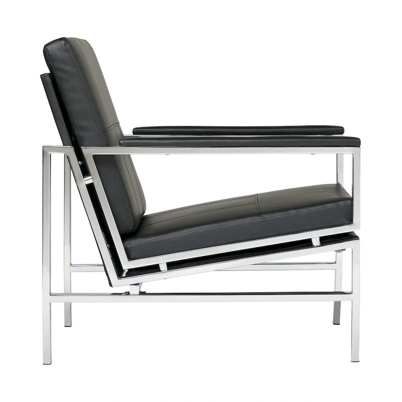 Metal and Bonded Leather Mid Century Accent Chair