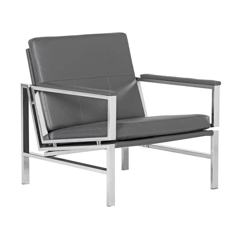 Metal and Bonded Leather Mid Century Accent Chair