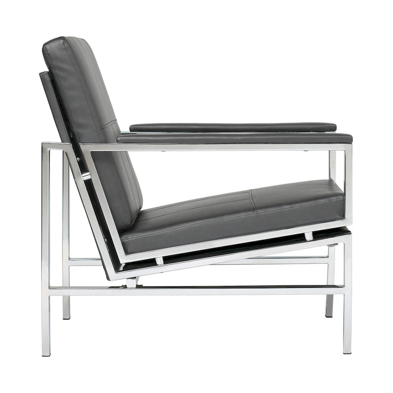 Metal and Bonded Leather Mid Century Accent Chair