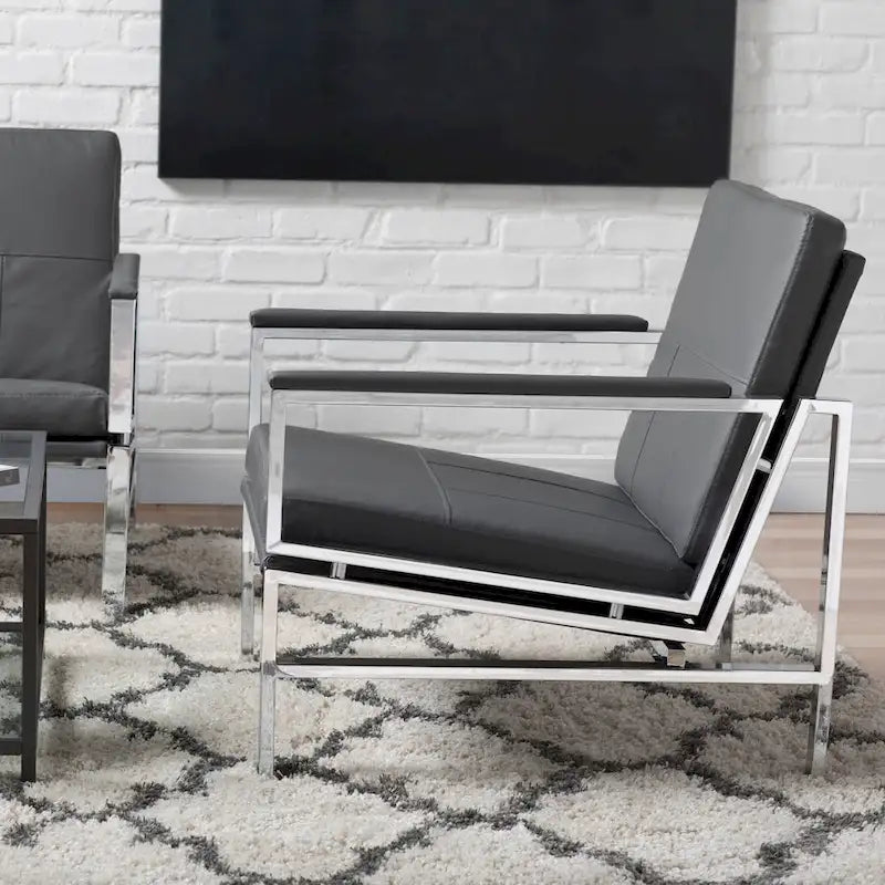 Metal and Bonded Leather Mid Century Accent Chair