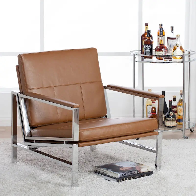 Metal and Bonded Leather Mid Century Accent Chair