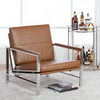 Metal and Bonded Leather Mid Century Accent Chair