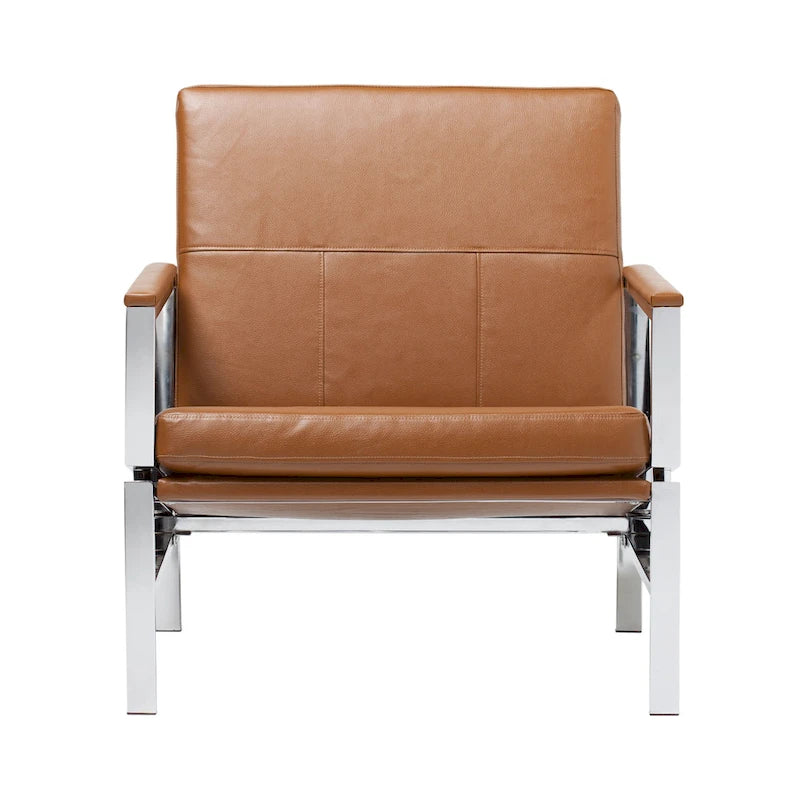 Metal and Bonded Leather Mid Century Accent Chair