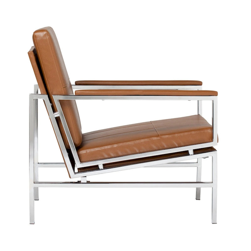 Metal and Bonded Leather Mid Century Accent Chair