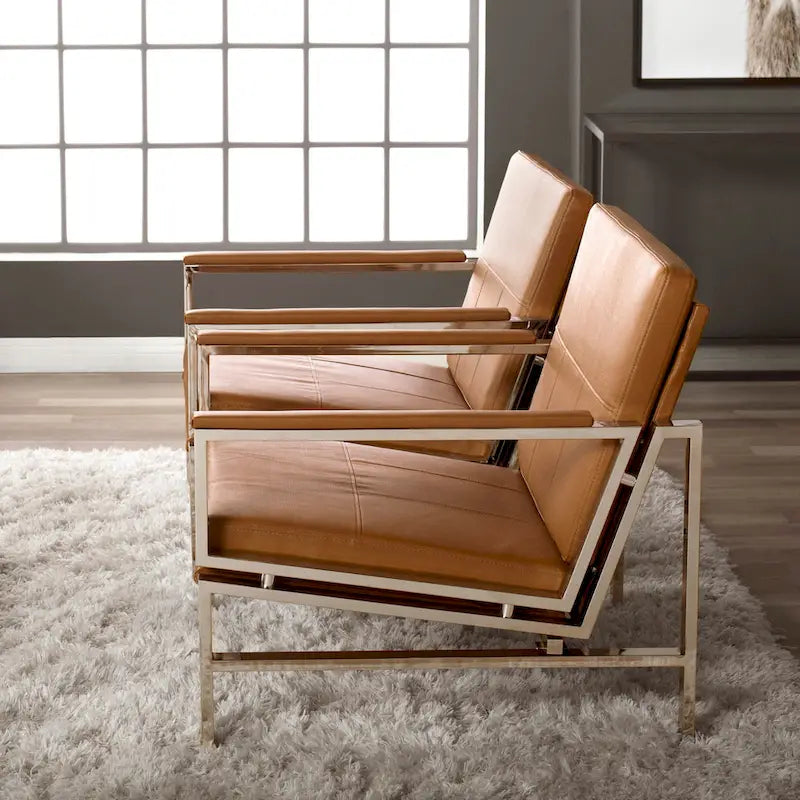 Metal and Bonded Leather Mid Century Accent Chair