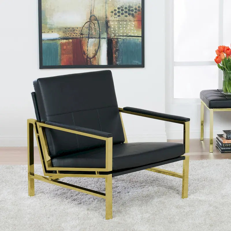 Metal and Bonded Leather Mid Century Accent Chair