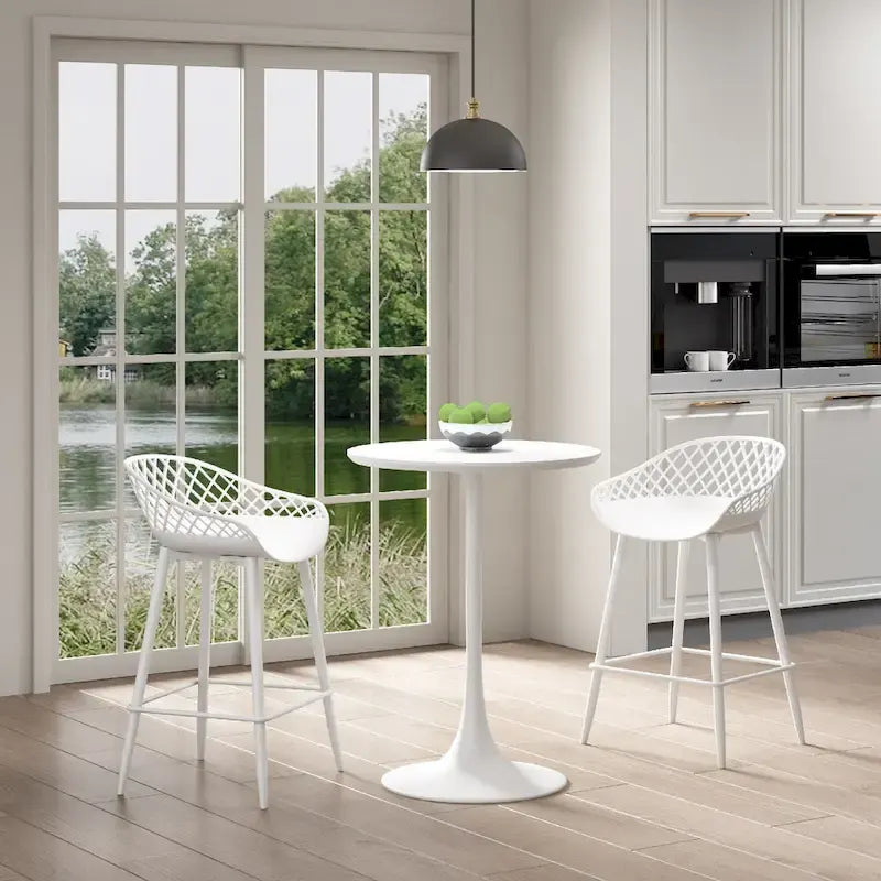 Mid-Century Modern Counter Stool with Steel Legs for Indoors or Outdoors - Set of 2