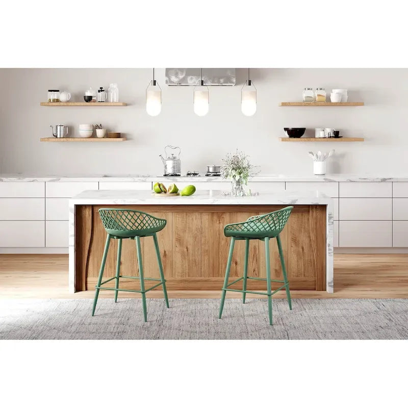 Mid-Century Modern Counter Stool with Steel Legs for Indoors or Outdoors - Set of 2